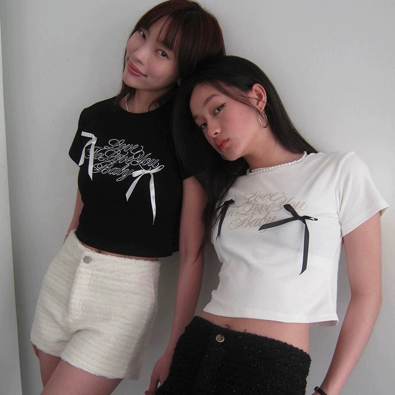 𝘾𝙃𝙍𝙊𝙈𝘼𝙏𝙄𝘾 | Love To Love You Baby Printed Ribbon Crop Top {CST24045}