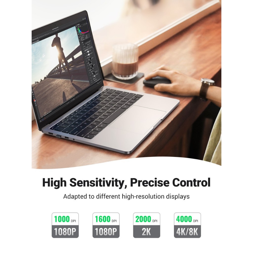 UGREEN Mouse Wireless Silent Klik Dual Koneksi Bluetooth + Dongle For Komputer Laptop Macbook-3