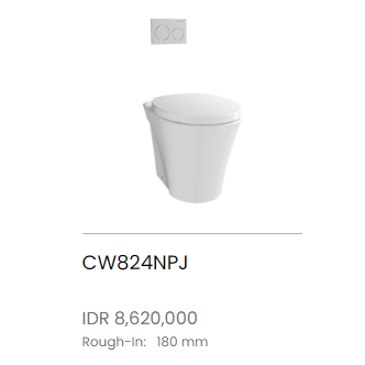 TOTO CLOSET KLOSET DUDUK PUTIH  Single Bowl Wall Face Toilet CW824NPJ