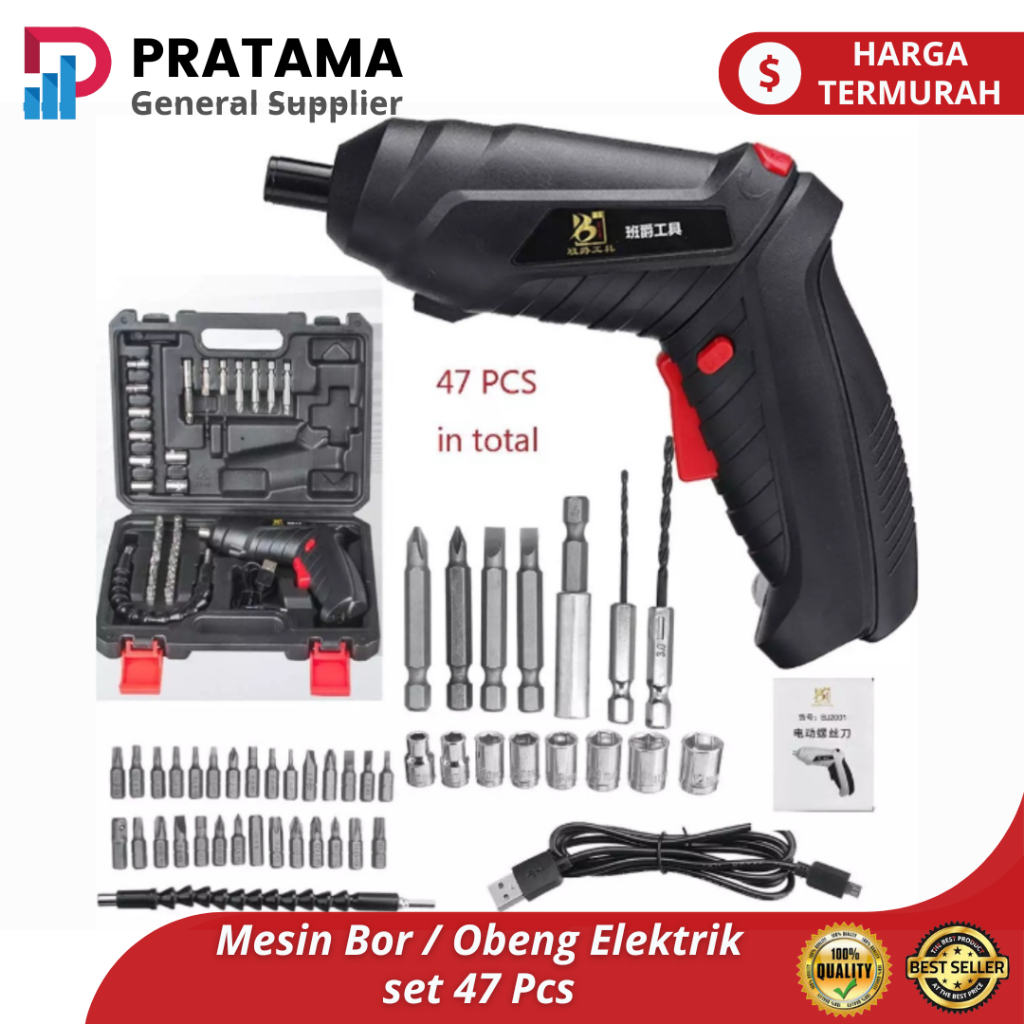 Mesin Bor / Obeng Elektrik set 47 Pcs/ Mesin Bor Mini Obeng | surabaya