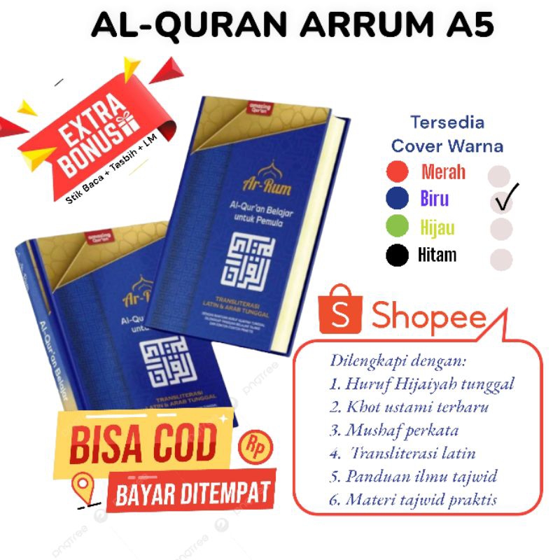 Al-quran belajar Arrum terjemahan mushaf huruf Hijaiyah tunggal transiletrasi latin panduan ilmu taj