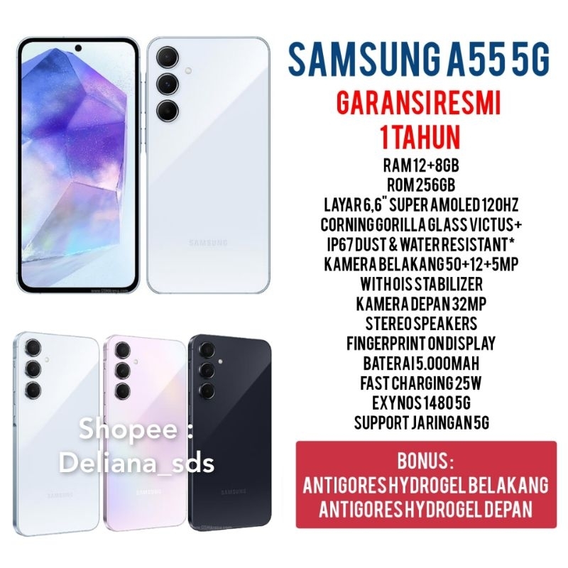 Samsung A55 5G 12/256 12+8/256 20/256 Garansi Resmi 1 Tahun Samsung A55 5G 20/256 Samsung A55 12/256 Samsung A55 12+8/256 Samsung A55 20/256
