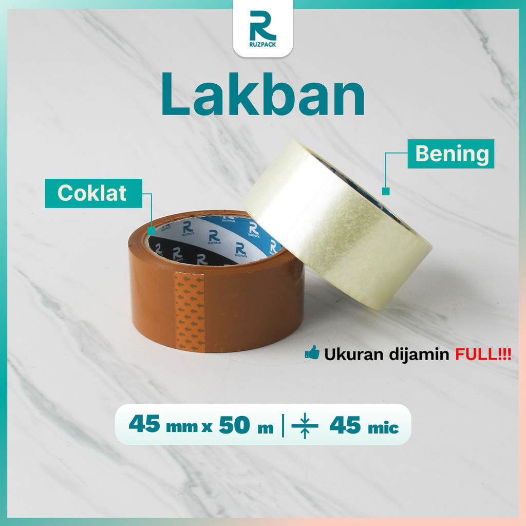 

Lakban FULL 45 mm x 50 Meter 2 Inch Bening Coklat Isolasi Selotip Plakban Tape Clear Ruzpack