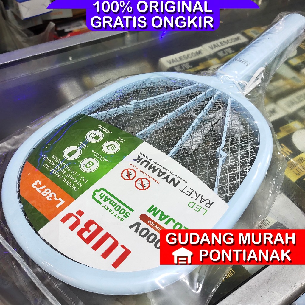 Raket Nyamuk Luby PREMIUM Quality Awet SENTRUM KUAT DAYA TAHAN BATERAI KUAT L 3873 Rangka Lebar koko