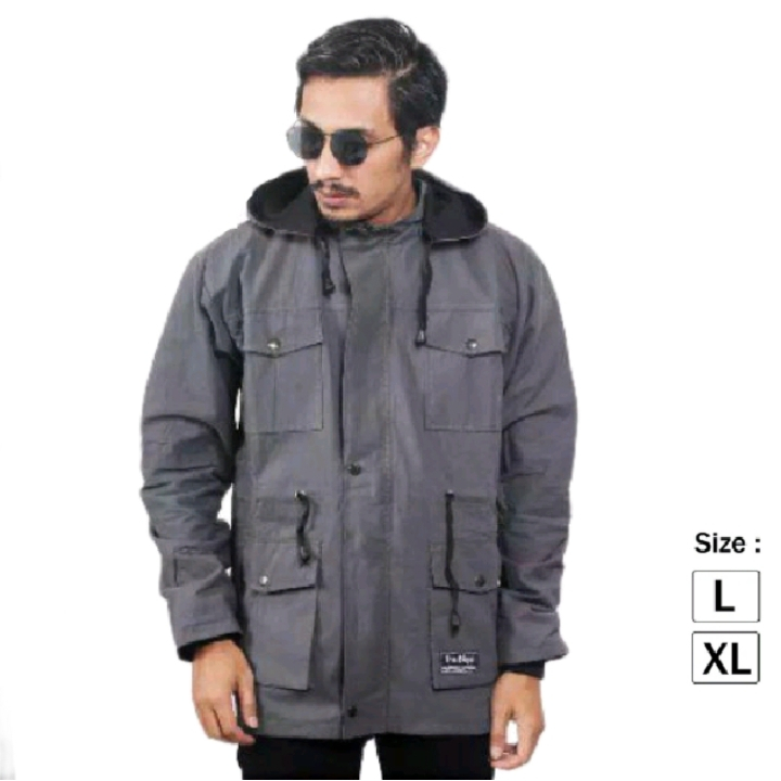 Jaket Parka Pria Korean Style Warna Abu Ukuran L Sampai XL