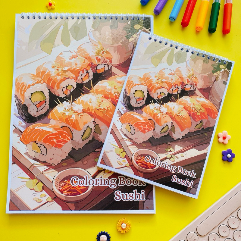 Buku Mewarnai Dewasa Tema Sushi Anti Stress Coloring Book Sushi