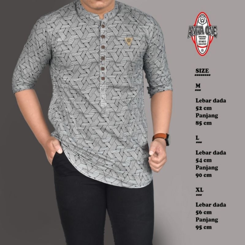 Baju Koko Kurta Muslim Pria Model Lengan 3/4 Koko Emboss Anwa One Koko Pria Terbaru 2024