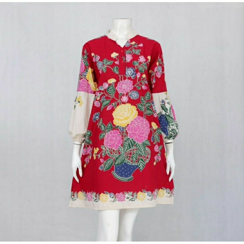 (TUNIK MAWARI) Tunik batik lengan balon motif encim pot