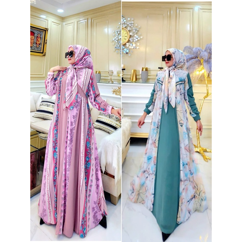 (BISA COD) Sandrina series // gamis set scraf juana mode//Gamis printing motif//Gamis terbaru