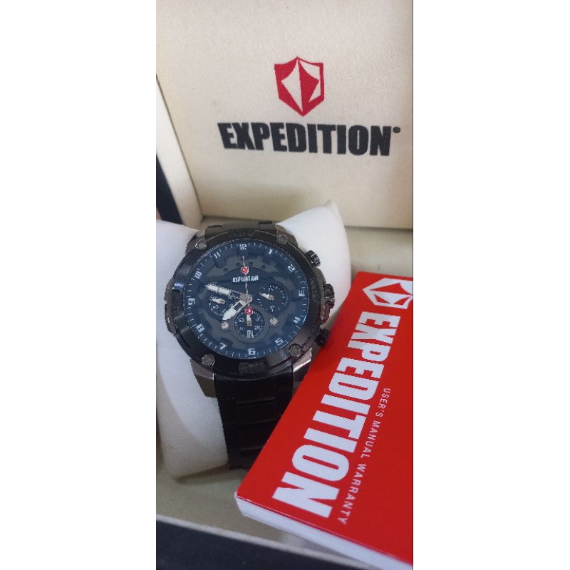 Expedition E 6787 MC BEPBA Chronograph Men Black Dial Black Stainless Steel Strap