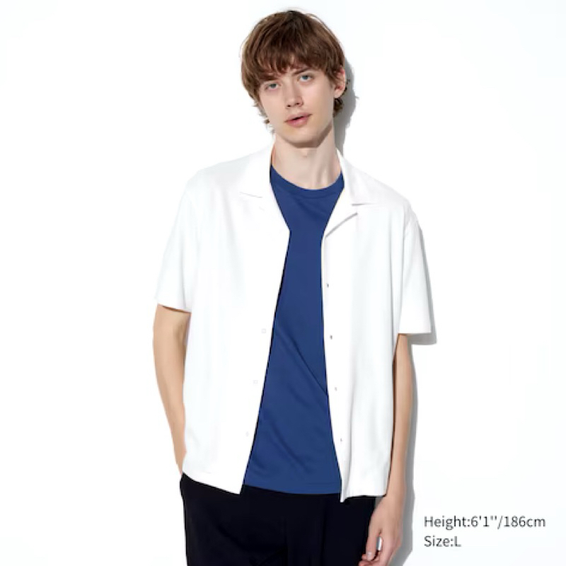 MEN AIRism Katun Kaos Polo Kerah Terbuka Lengan Pendek (Kancing Full) UNIQLO