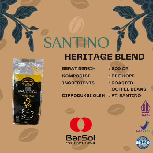 

Santino Coffee Beans Heritage Blend 500 Gr - Barsol Indonesia
