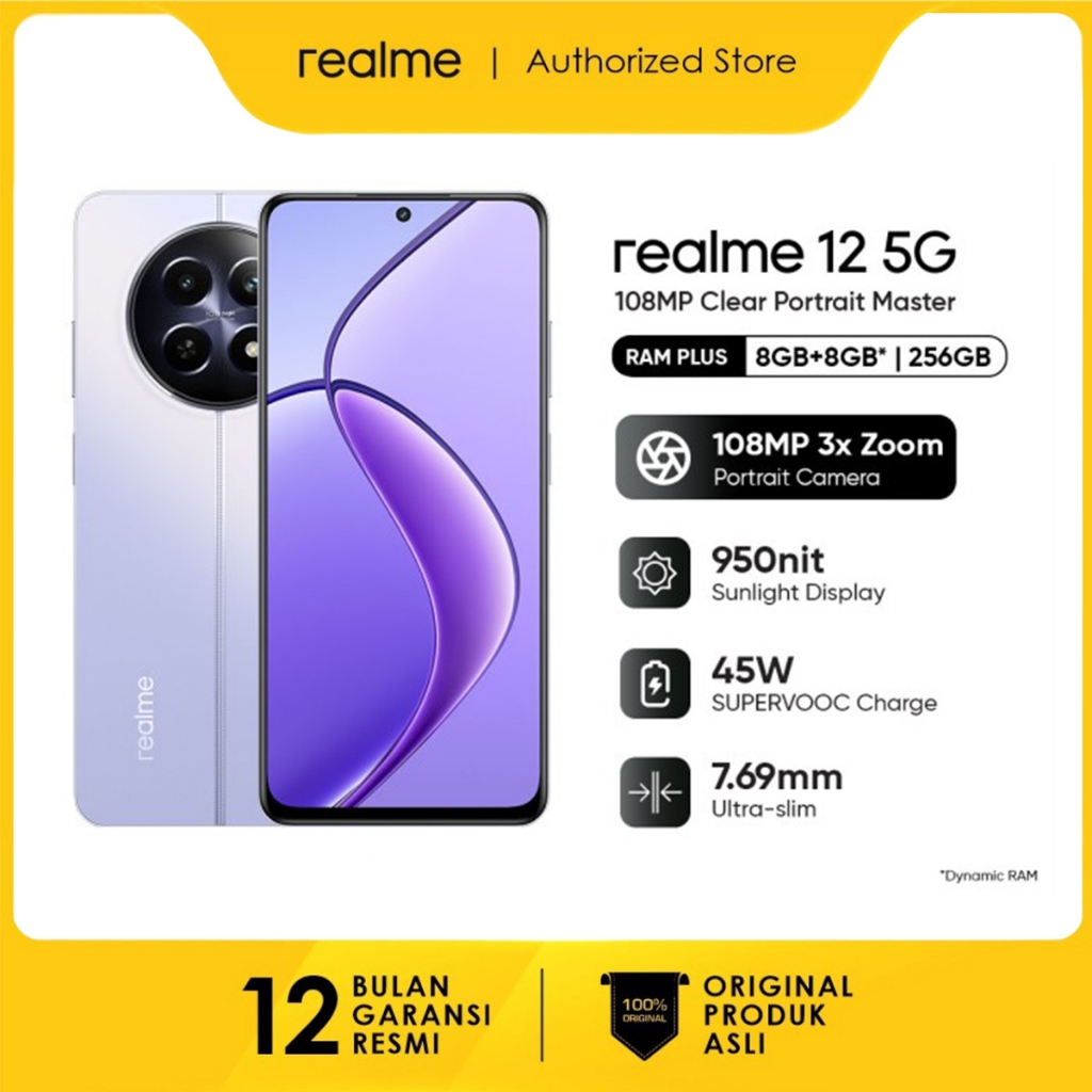 realme 12 5G 8GB+8GB*|256GB (108MP 3X Zoom Portrait Camera | Trendy Watch Design | Ultra-slim Body | 5G 6nm Process Chipset | 45W SUPERVOOC Charge | 5000mAh Battery)-Twilight Purple