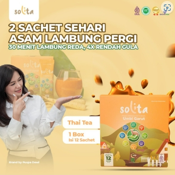 

SOLITA Minuman Serbuk Umbi Garut Isi 12 Sachet Rasa Thai Tea untuk Atasi Asam Lambung, Maag, dan GERD | SOLITA