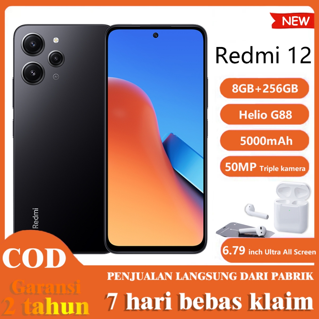 Hp Xiaomi Redmi 12 RAM 8GB/256GB 6.79 inci 50MP Triple Kamera AI 5000mAh Battery Dual SIM Handphone Android Hp Murah Original Hp Redmi Promo