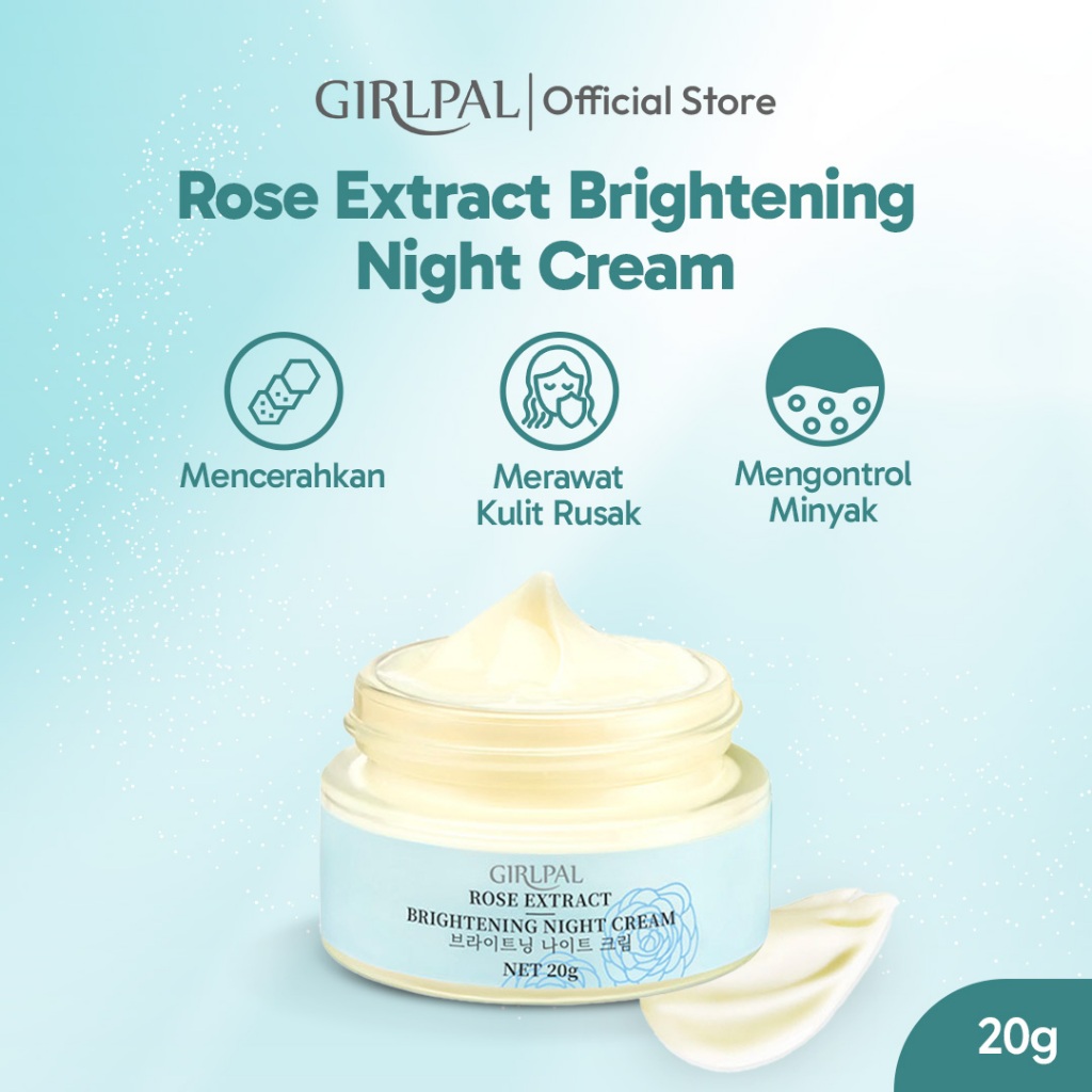 GIRLPAL Rose Brightening Day Cream Night Cream 20g Vitamin C + Niacinamide Brighty Moisturizer Wajah