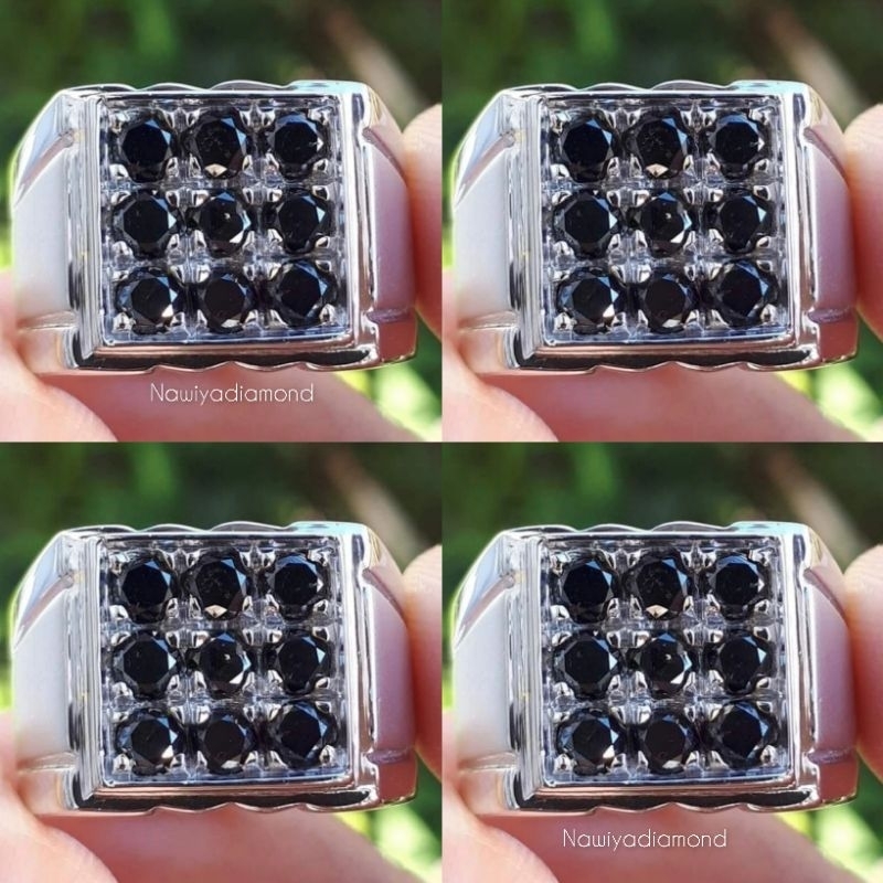 Cincin Perak Mata 9 Berlian Hitam Asli ORIGINAL 100% Gratis Lab Memo