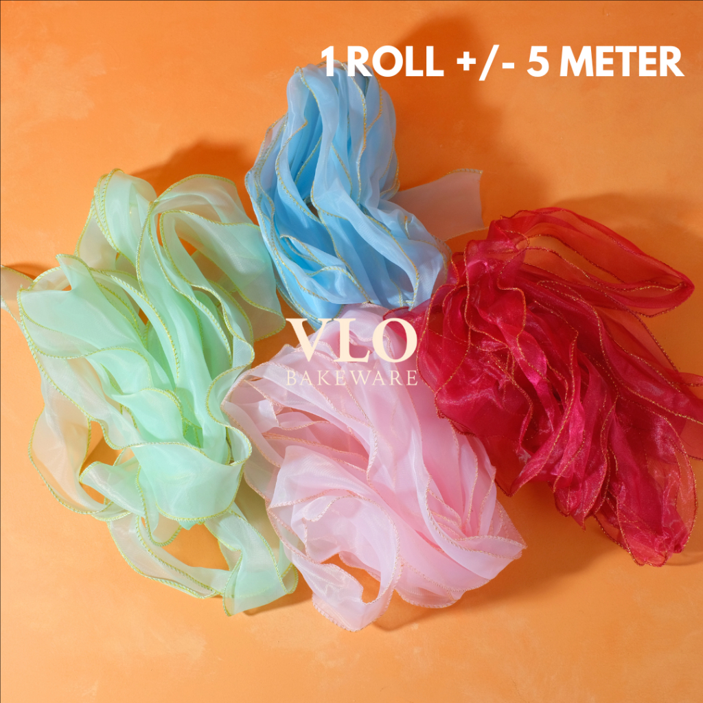 

Roll pita fishtail premium lebar 6 cm korea organza gelombang | pita buket bouquet bunga korea