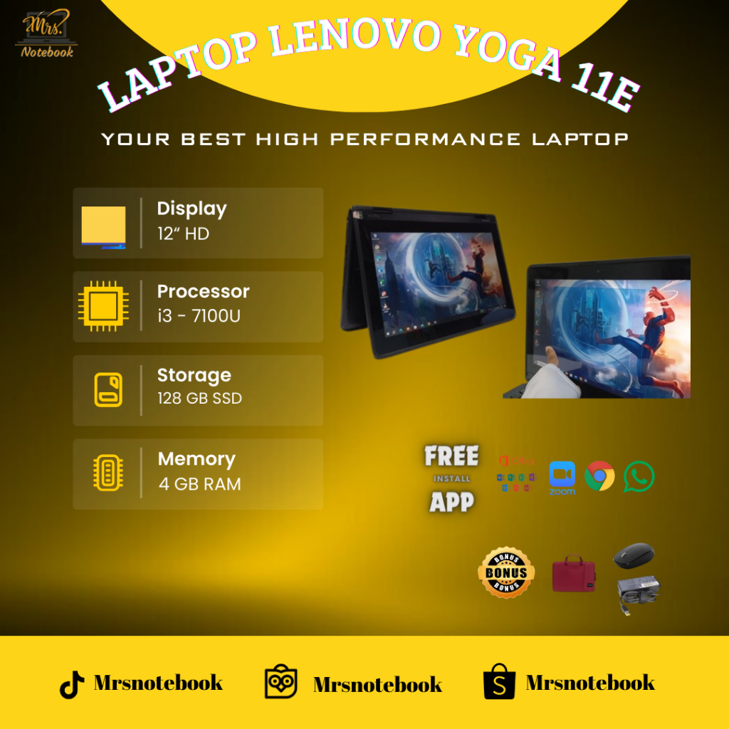 Laptop Flip Lenovo Yoga 11e Core i3 Gen 7th Ram 4GB SSD 128GB Touchscreen Windows 10 pro