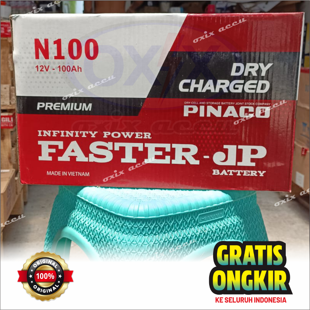 Faster JP N100 Aki Mobil 12V, 100Ah (Aki Basah) - Aki Taft, Aki Alat berat