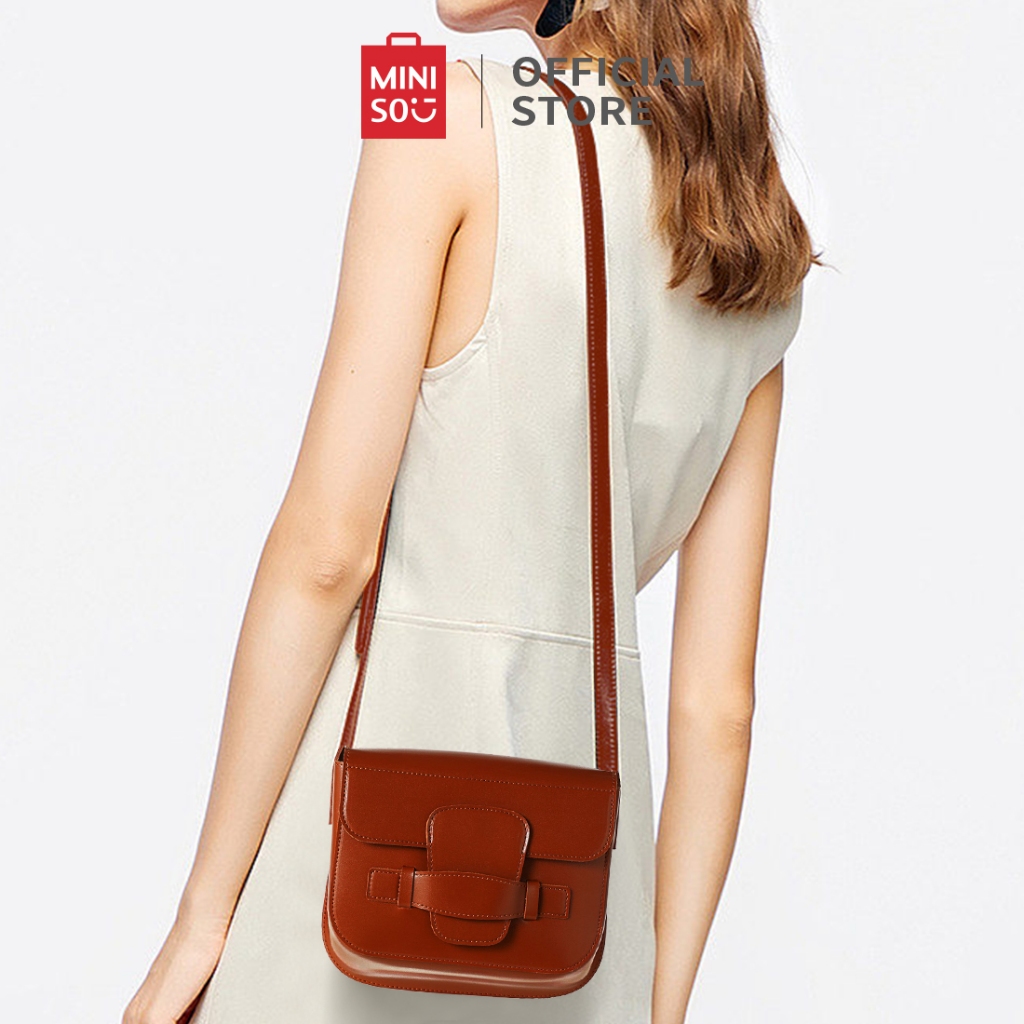 MINISO Tas Selempang Wanita Vintage Tas Saddle Retro Crossbody Bag Tas Pundak Simple Retro Gesper Ma