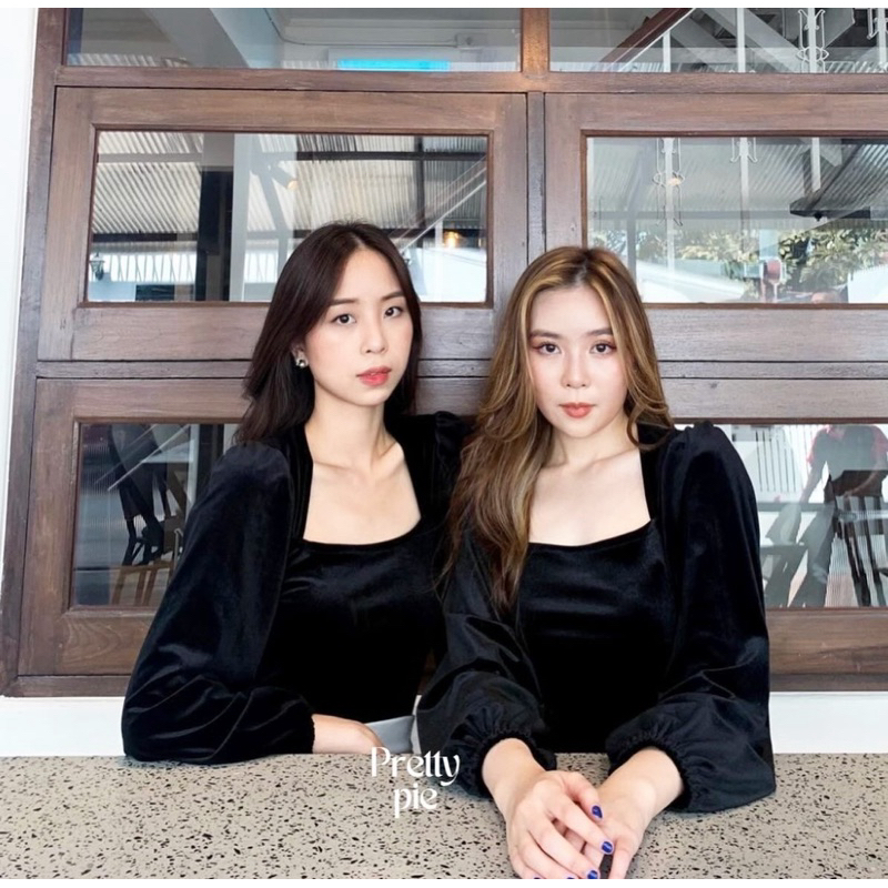 Prettypie VIRGINIA TOP Blouse Atasan Long sleeve Velvet Basic Korean