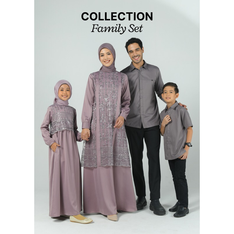 Sarimbit Keluarga - Set Ori Peach zoya Raya couple keluarga gamis busui gamis brukat Farenxa dress, 