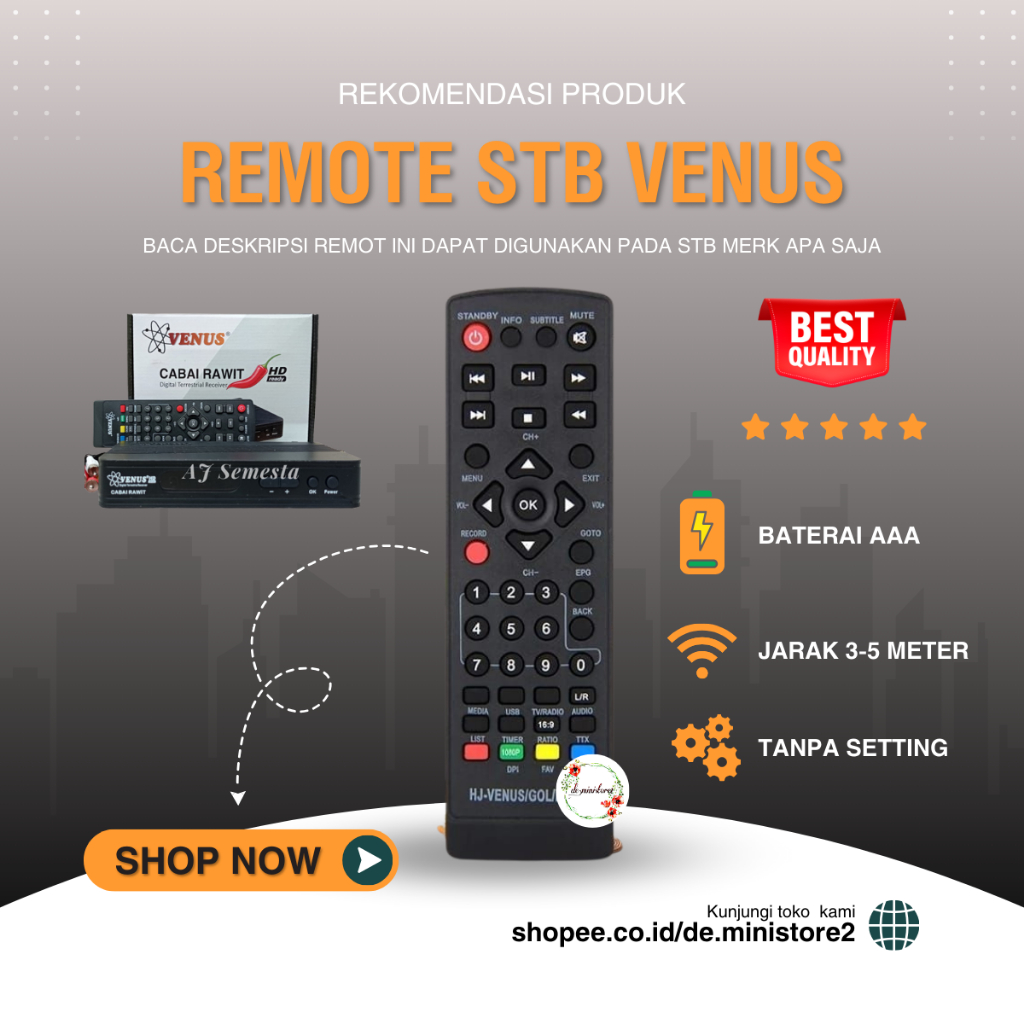 Remote STB Venus Cabe Rawit Original / Remot STB DVB T2 Venus