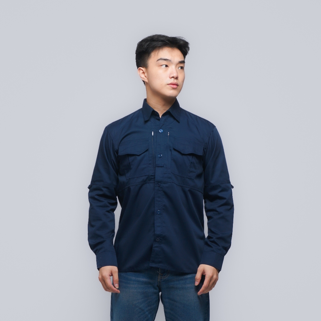 Taktikal PDH PDL Kemeja Taktikal Lapangan Lengan Panjang Warna Navy Ukuran Jumbo PDL Lapangan Custom