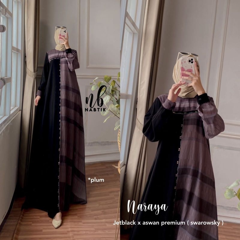 Naraya Dres gamis  wanita terbaru Almira #5 maxy aswan mix jetblack halus ORI nabtik