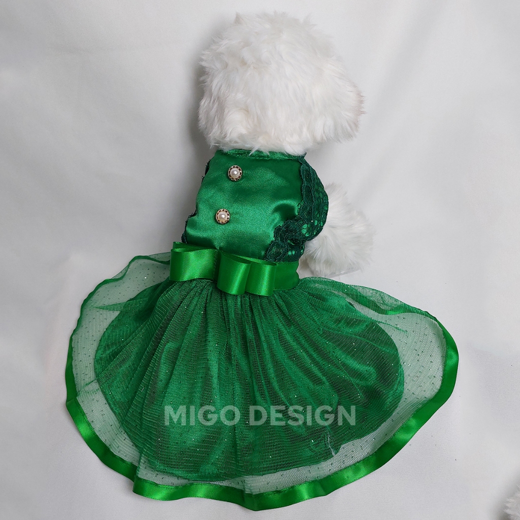 |Migo Design LIMITED EDITION 61| Baju Dress Kucing/ Anjing Hijau Fuji Botol Brokat Rok Tutu Tile Ram