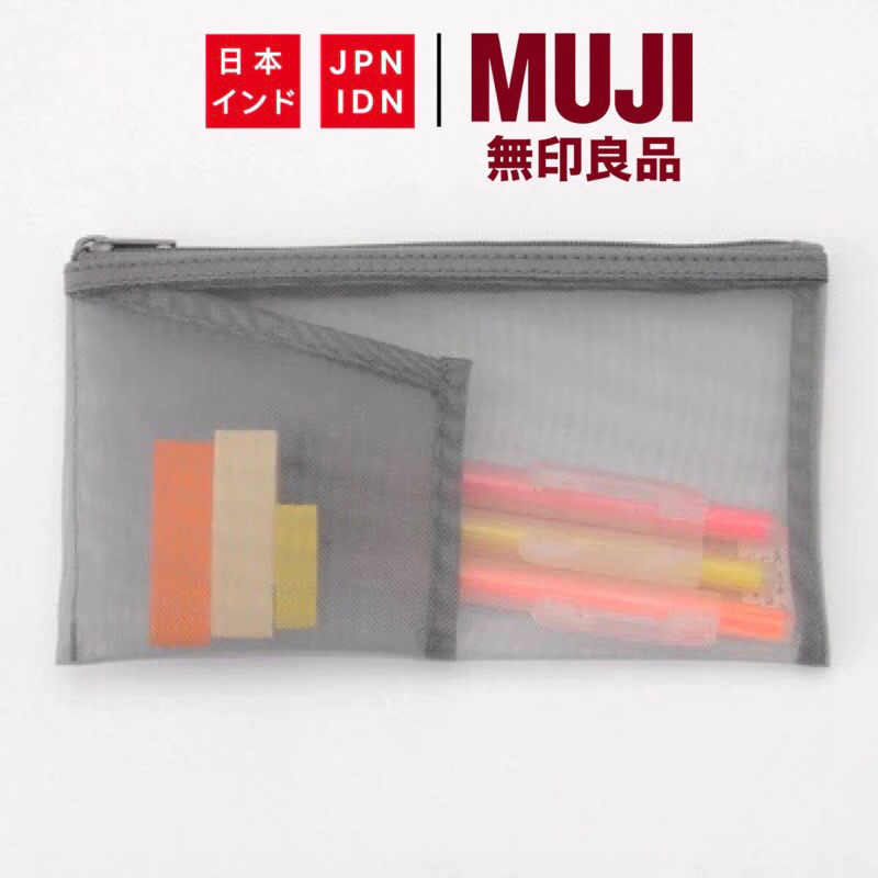 

Muji - Nylon pen case flat, square, with gusset | tempat pensil berbahan jaring nylon