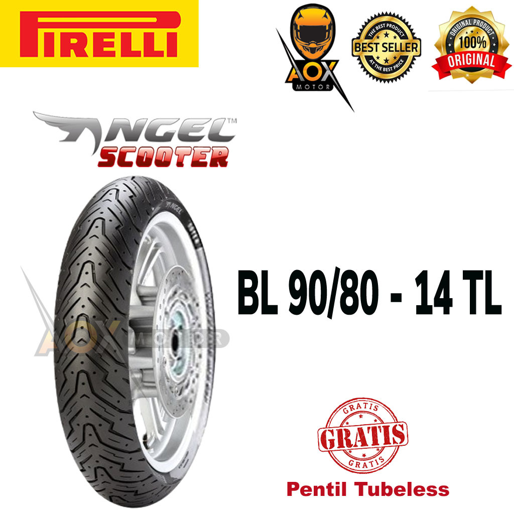 Ban luar motor matic 90/80-14 PIRELLI Angel Scooter tubeless, GRATIS cop tubeless