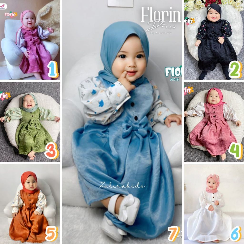 Florin series Gamis Anak Perempuan Usia 6 Bulan - 6 tahun tahun terbaru Original Zalira Kids / Dress anak set jilbab / gamis lebaran anak perempuan 2024