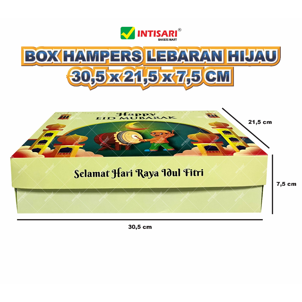 

BOX HAMPERS LEBARAN HIJAU 30,5 x 21,5 x 7,5 CM (COCOK DI ISI TOPLES SPR 3311)