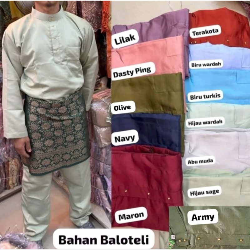 Baju pria melayu baloteli kurung tanpa songket cekak musang pola BESAR baca deskripsi | bahan Belote