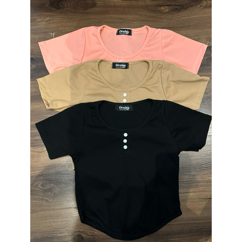 Baju Kaos Croptop bkk / baju atasan wanita crop motif kancing depan