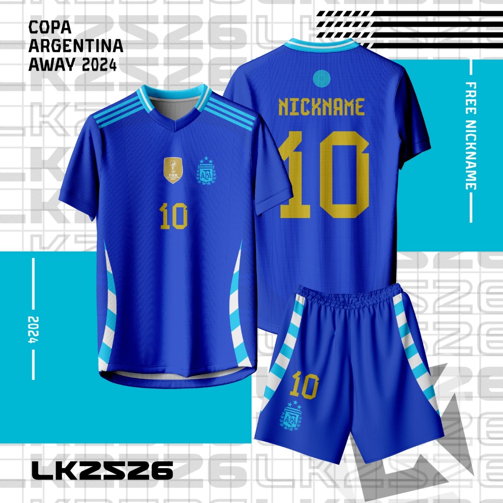 Jersey Bola/Futsal Custom – Fantasy ARGENTINA COPA AWAY 2024 Biru Full Print Sport