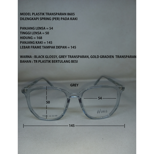 FRAME KACAMATA TR 8603 PLASTIK TRANSPARAN ADA PER MUKA BESAR