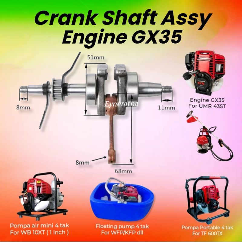 As kruk kro as set conrod stang piston seher mesin potong rumput 4 tak crankshaft for honda GX35 UMR