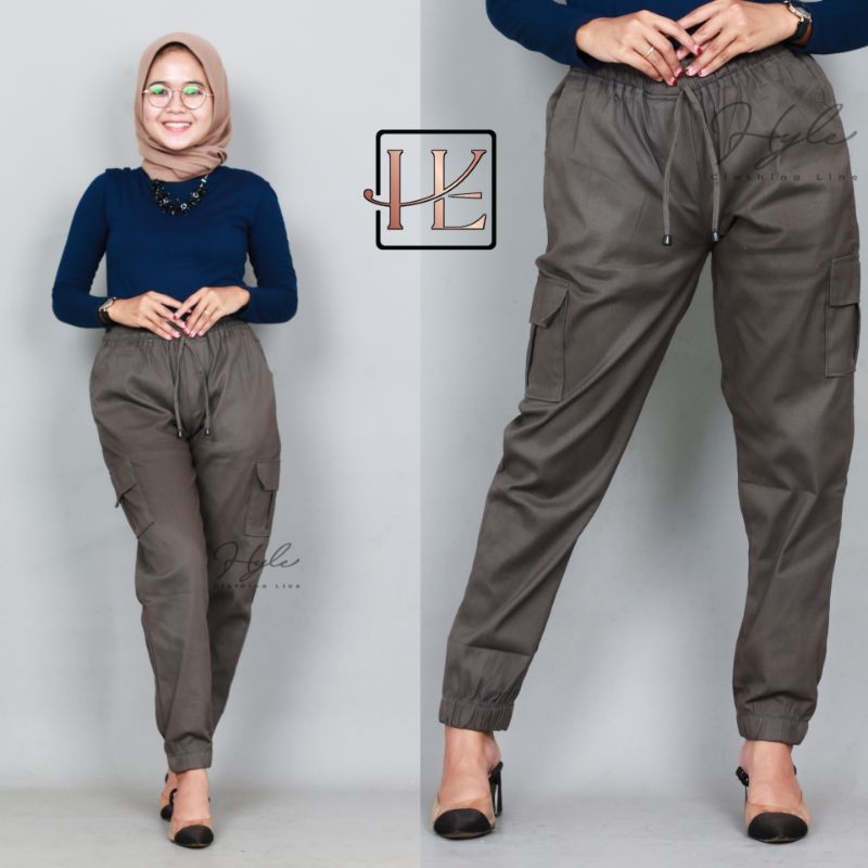 Celana Cargo Wanita Celana Jogger Cargo Bahan Katun Twill Combed Stretch Premium Super Melar Standar