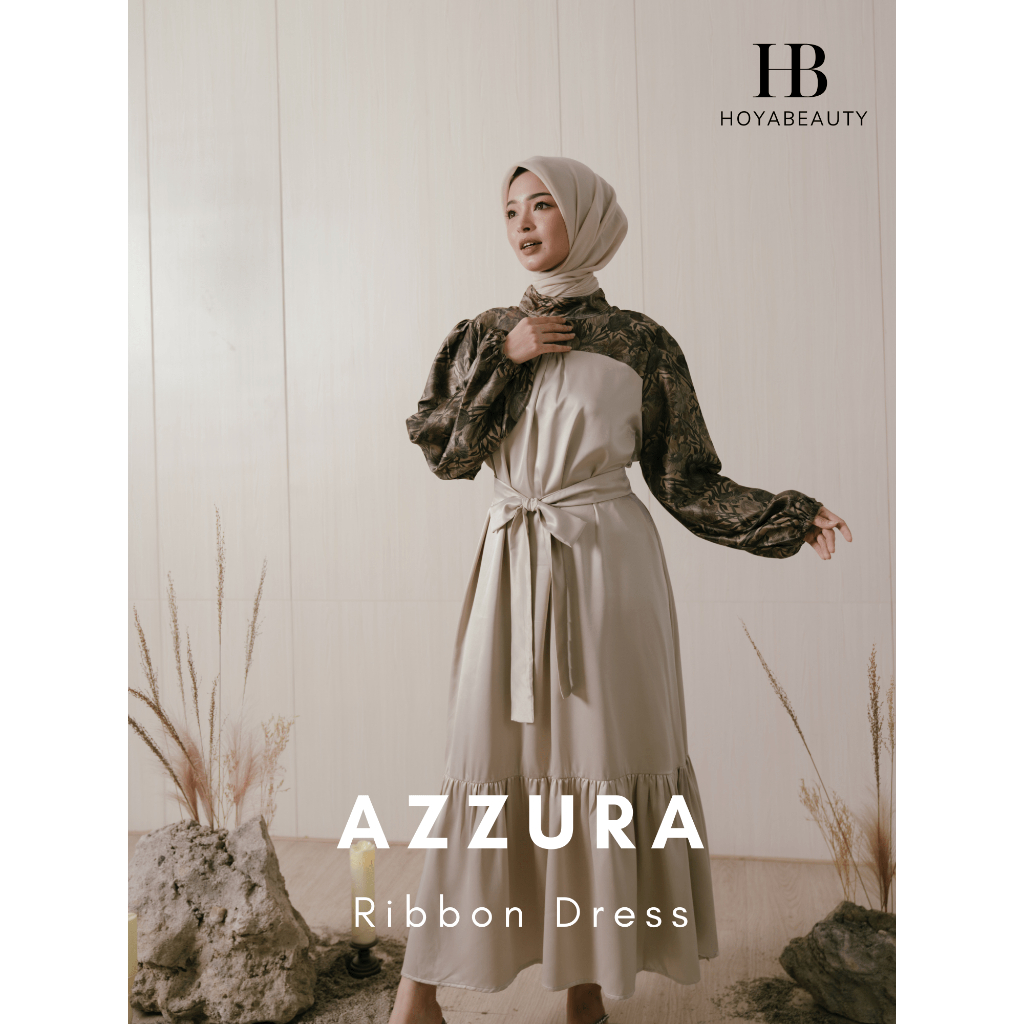 [HoyaBeautyID - Eid Collection] AZZURA Dress - Busana Gaun Satin Muslim Wanita Lengan Panjang Mewah 