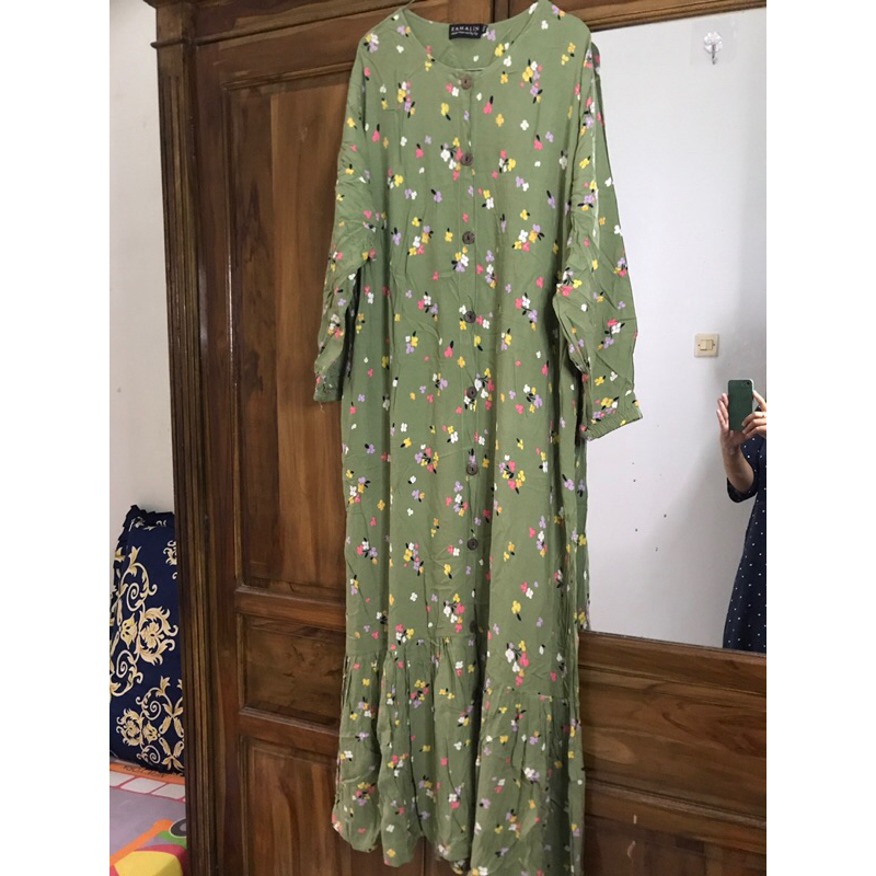 dress gamis katun hijau sage dress Sage gamis sage