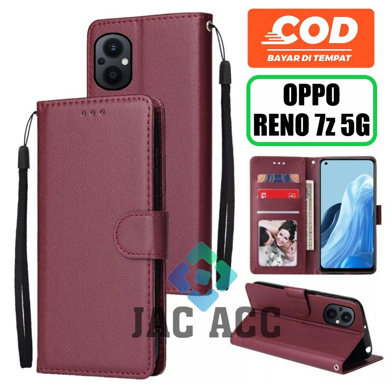 LEATHER CASE PREMIUM UNTUK HP OPPO RENO 7z 5G NEW FLIP WALLET CASE DOMPET HP UNTUK OPPO RENO 7z 5G N