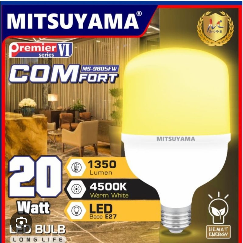 Bohlam Lampu LED 20 Watt MITSUYAMA Premier VI COMFORT Cahaya Kuning