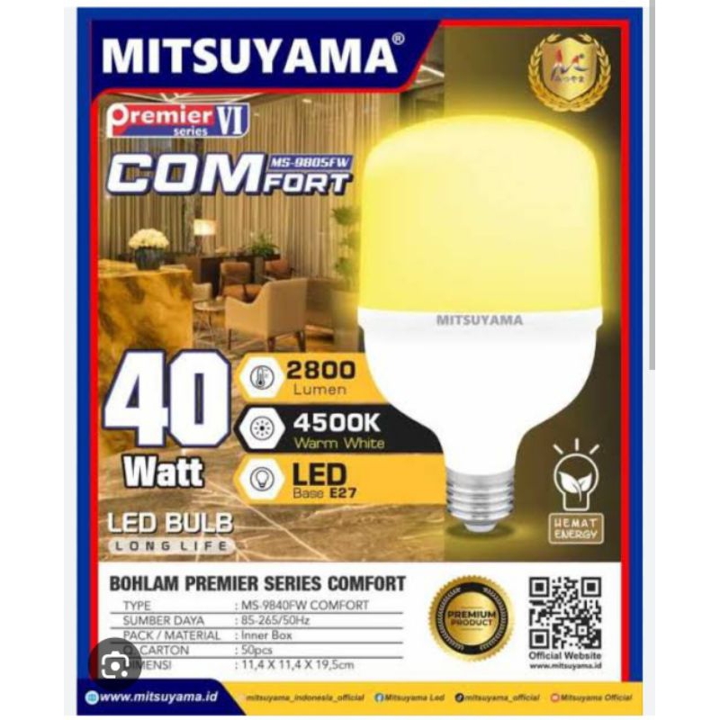 Bohlam Lampu LED 40 Watt MITSUYAMA Premier VI COMFORT Cahaya Kuning