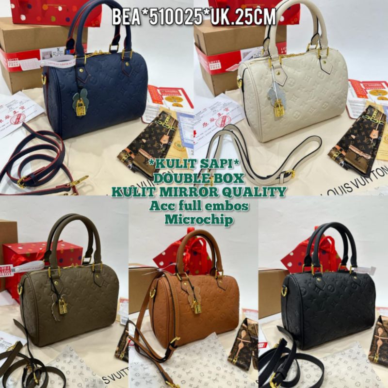 Tas Terbaru LV Speedy Bandou 25 Embos Leather