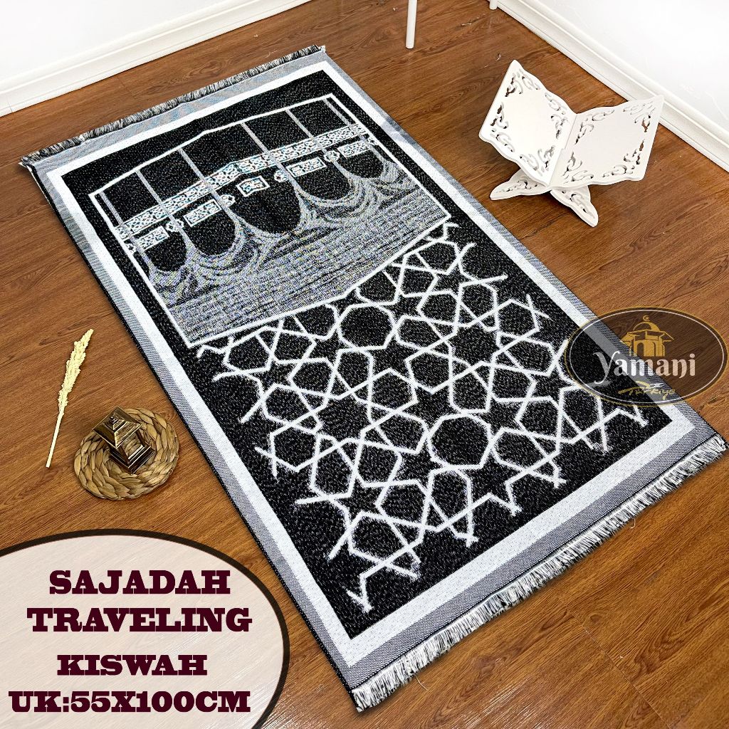 TERBARU - Sajadah Traveling Motif Kiswah Ukuran Dewasa Perlengkapan Sholat Pakaian Muslim Sejadah Sa