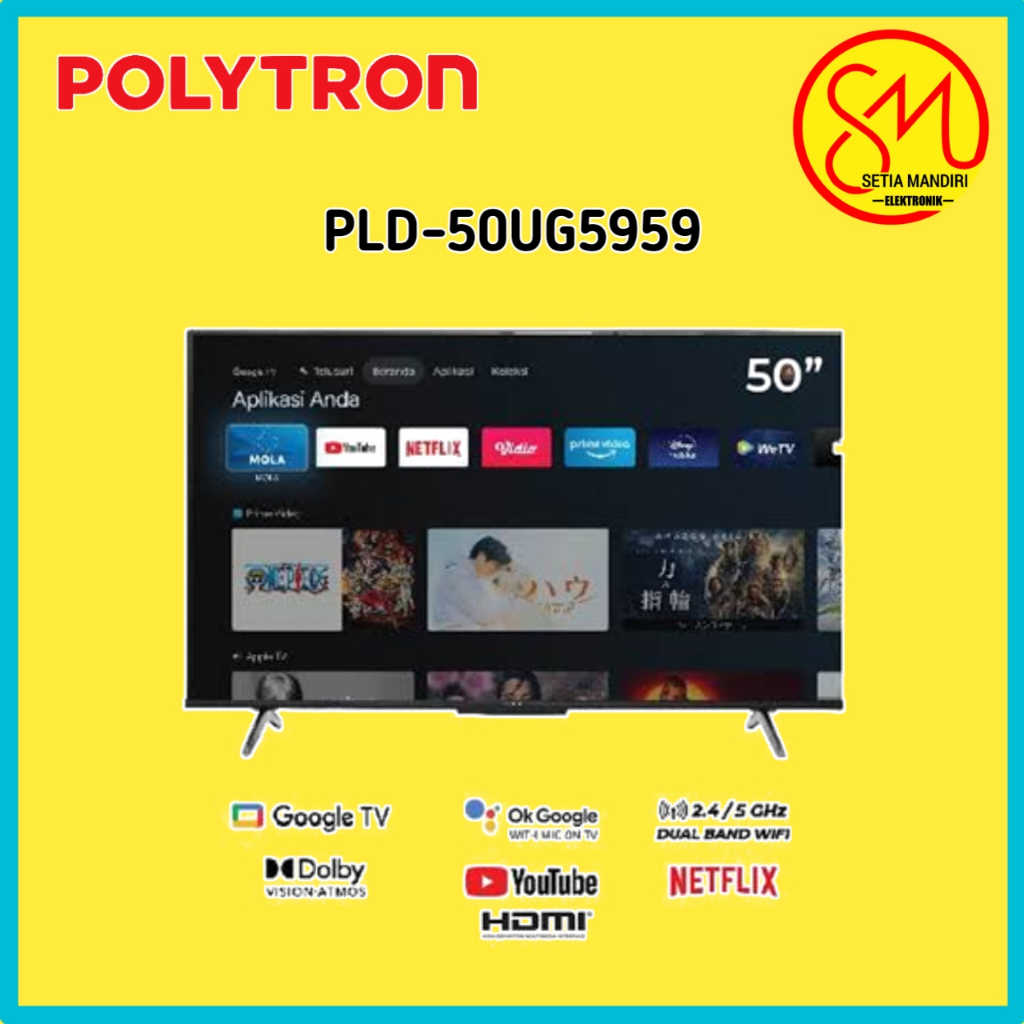 POLYTRON 4K UHD Smart Google TV 43 - 75 Inch PLD75UG5959 Free Mola Vidio 1 Tahun Garansi 5 Tahun ALL