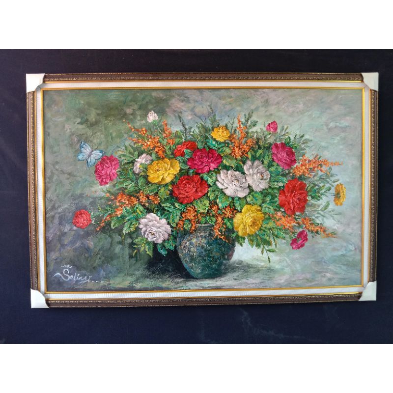 lukisan bunga mawar merah 135x85cm